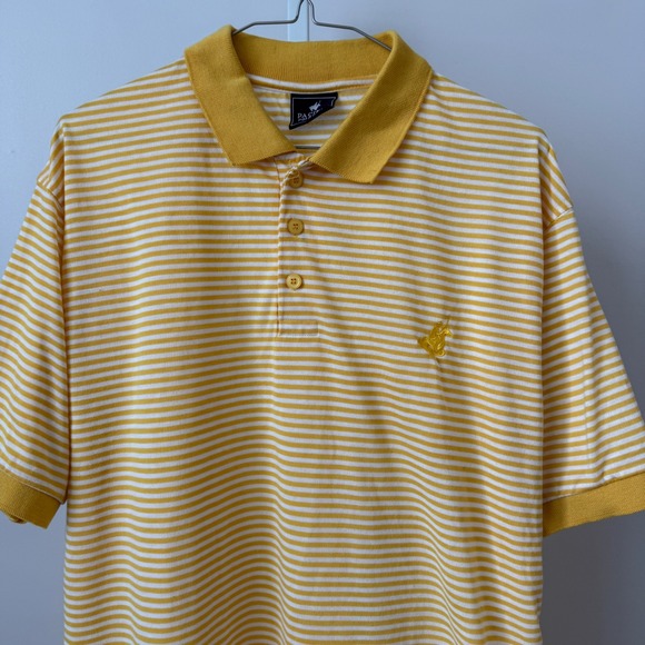 Pacific Polo Club Mens XL Yellow Stripe Short Sleeve Polo Shirt Embroidered Logo - Picture 2 of 6